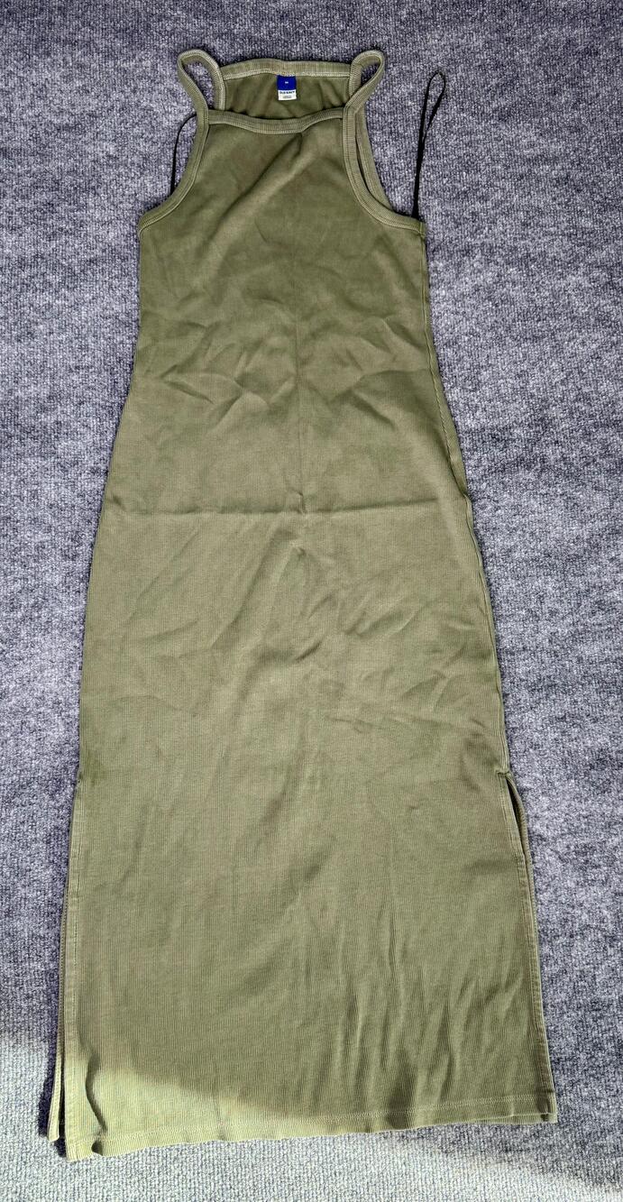 Old Navy Dress Womens Medium Green Halter Tank Midi Ribbed Knit Bodycon Casual
